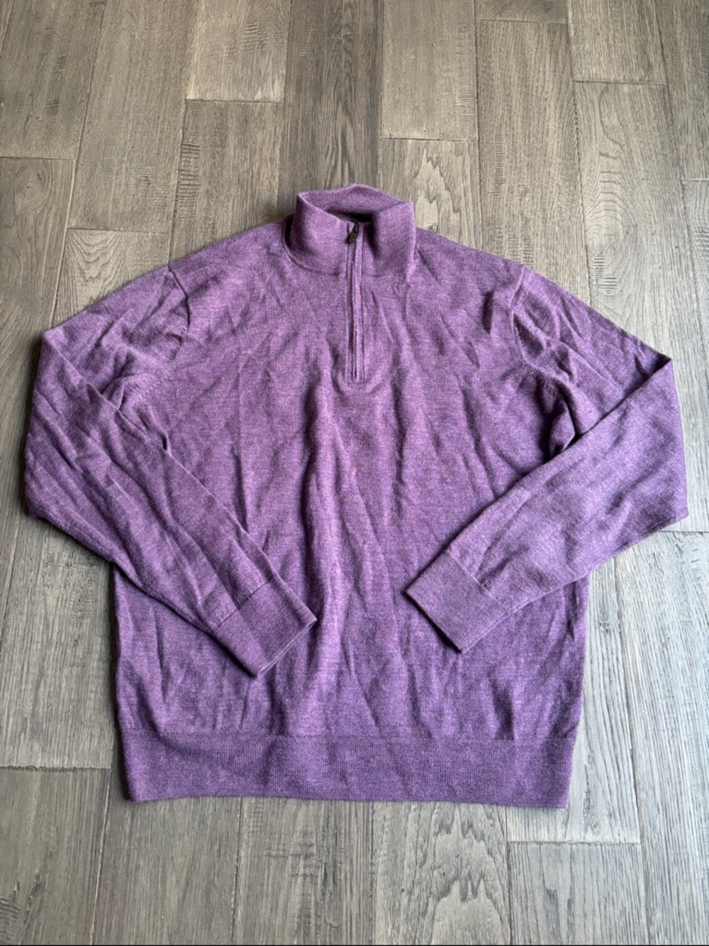 Black Brown | 100% Merino Wool Quarter-Zip Sweater Purple Lightweight Knit Large